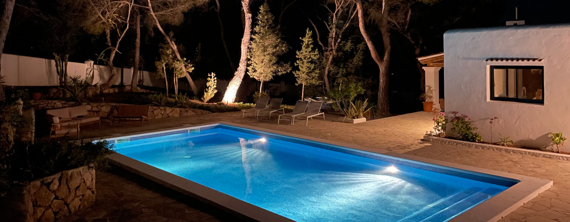 ibiza villa pool at night